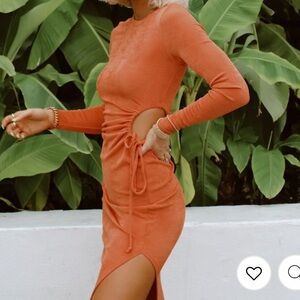 ACOA Avocado, green midi dress with side, cut out and slit . Small. NWT.